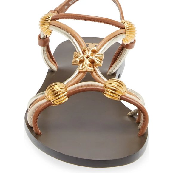 Tory Burch $328 NIB CAPRI MULTI STRAP SANDAL MOCHA / TOASTED BARK / GOLD Brown - Picture 8 of 11